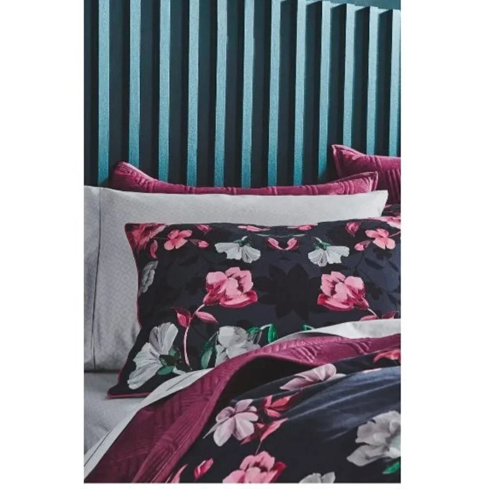 Ted Baker London Blue Pink Floral Rhubarb Duvet Cover & Shams Set Sz Queen New